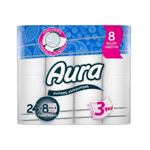 AURA TUALET KAĞIZI 24 LI+8 LI HEDIYYE şəkli
