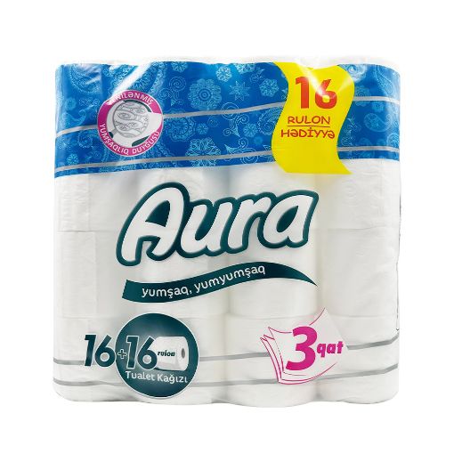 AURA TUALET KAĞIZI 3 QAT 16+16 HƏDİYYƏLİ şəkli