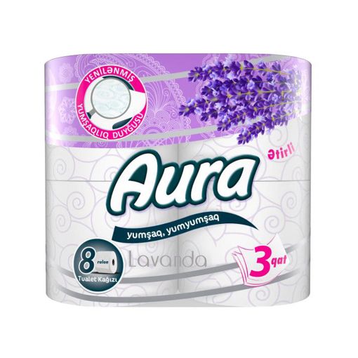 AURA TUALET KAĞIZI 8 Lİ LAVANDA 3 QAT şəkli