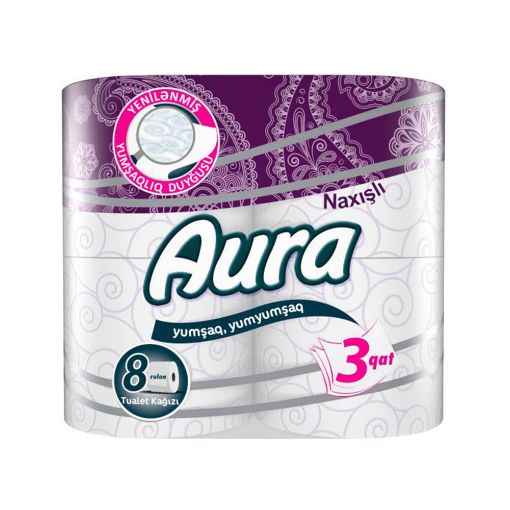 AURA TUALET KAĞIZI 8 Lİ NAXIŞLI 3 QAT şəkli